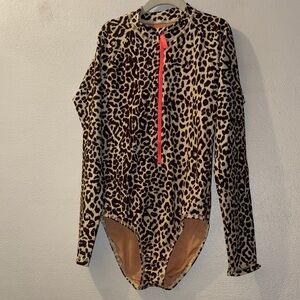 Crewcuts Girls size 12 Leopard Print Long Sleeve Swimsuit
